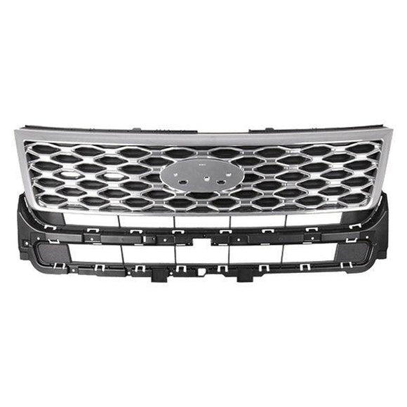 2016-2017 Ford Explorer Grille Satin Chrome For Models With Platinum