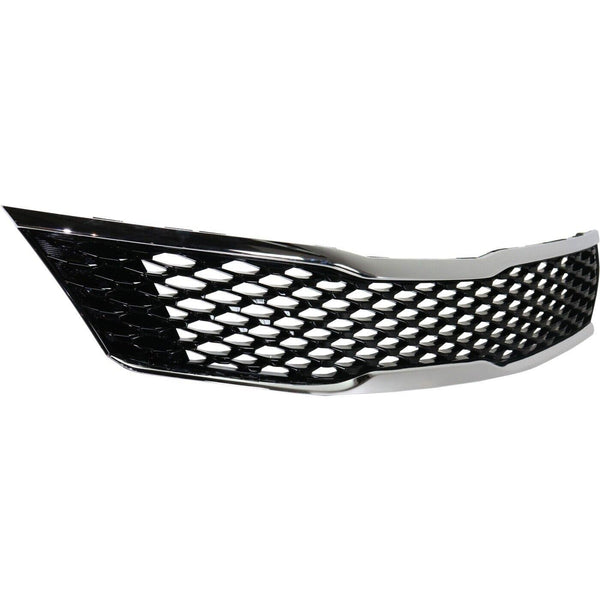 2016-2018 Kia Optima Grille Glossy Black Mesh With Upper/Lower Chrome Moulding Without Adaptive Cruise